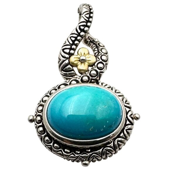 Barbara Bixby Womens Pendant 18K Gold Sterling Silver Blue Turquoise